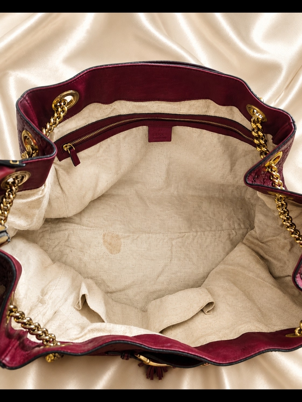 AUTHENTIC Vintage Gucci Guccisima Emily Burgundy Leather Shoulder Bag - Picture 6 of 7